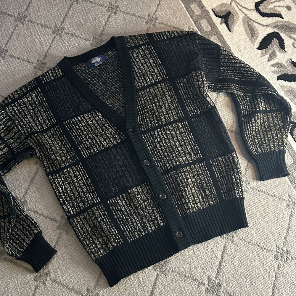 Men's Vintage Knightsbridge Plaid Button-Front V-Neck Cardigan Sweater